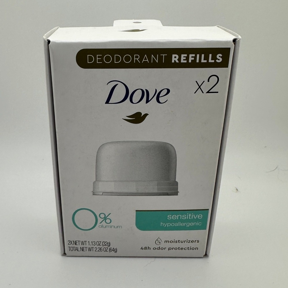 Dove 0% Aluminum Deodorant Refills Sensitive Hypoallergenic 2 Pack 1.13oz Each